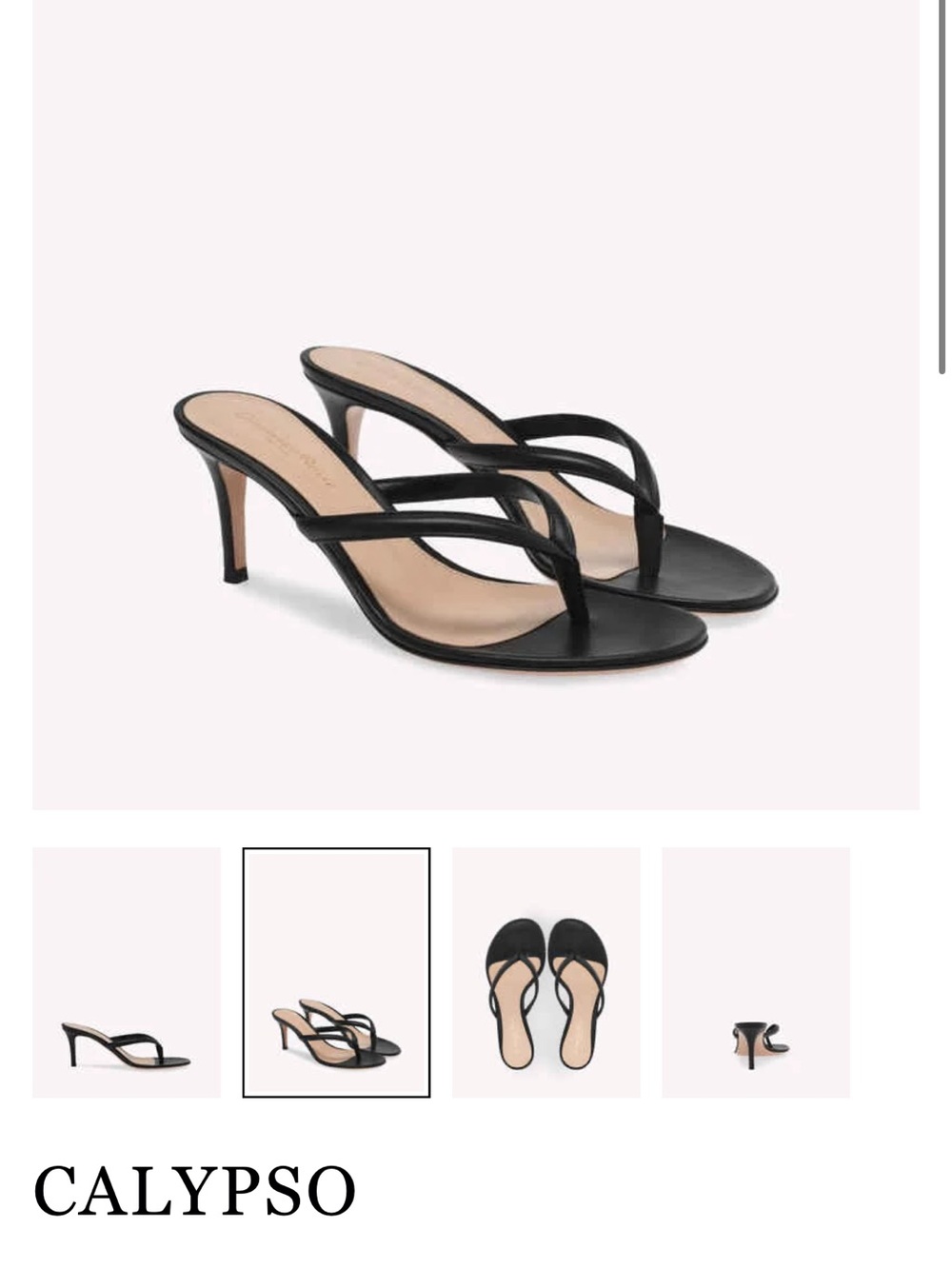 Gianvito Rossi Calypso Black Leather Kitten Heel Thong Sandals